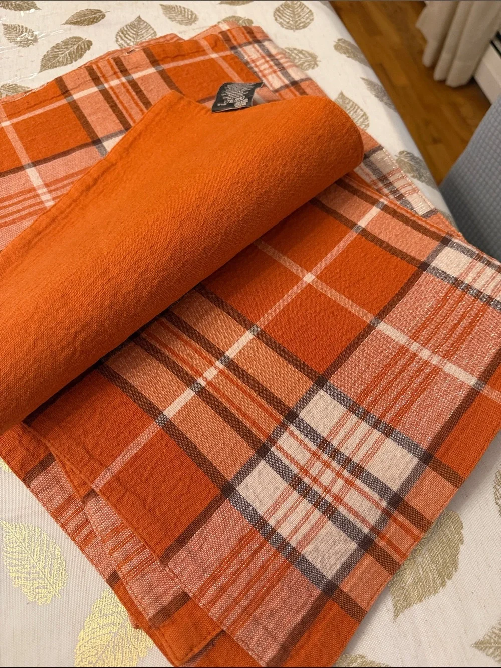 Orange Plaid Fall Cotton Placemats set of 8